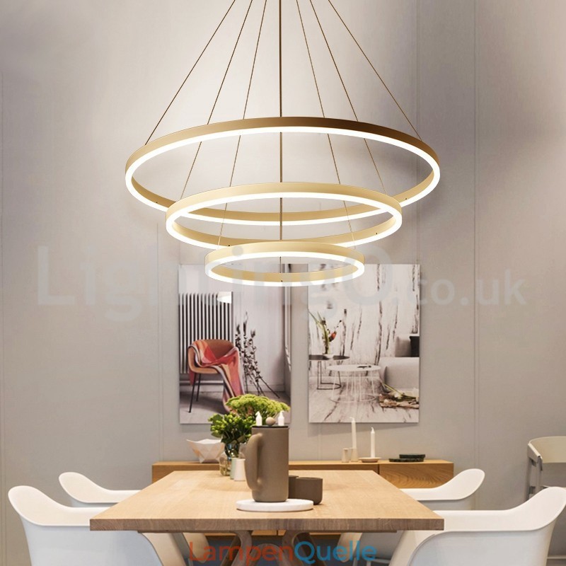 Moderne Pendelleuchte mit drei Kreisen und Fernbedienung