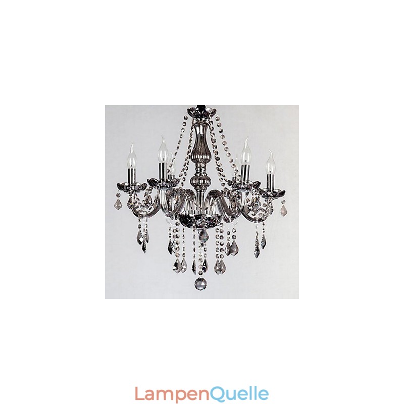 6 Lichter Europäischer Kristall-Kronleuchter in grauem Glas und Kristall