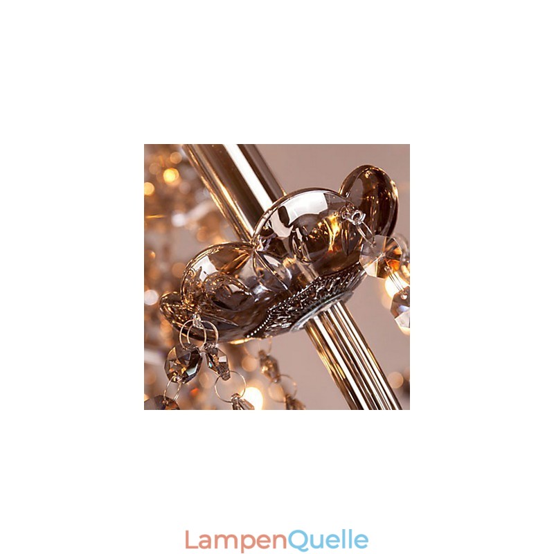 6 Lichter Europäischer Kristall-Kronleuchter in grauem Glas und Kristall