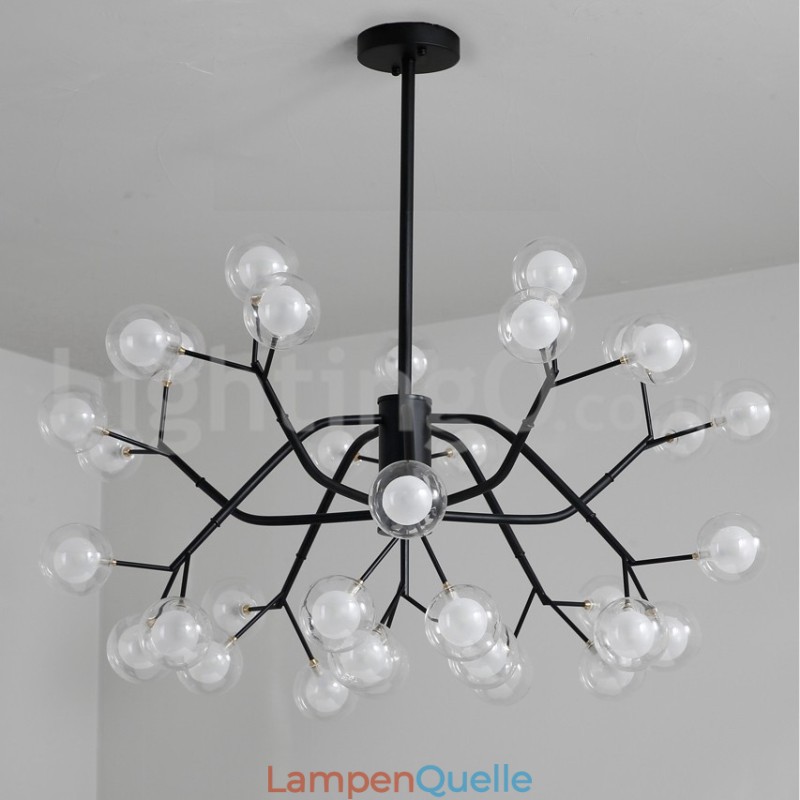 Kronleuchter im nordischen Stil mit magischen Bohnen, kleiner Kronleuchter mit klaren, transparenten Glasblasen