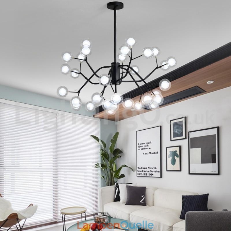 Kronleuchter im nordischen Stil mit magischen Bohnen, kleiner Kronleuchter mit klaren, transparenten Glasblasen