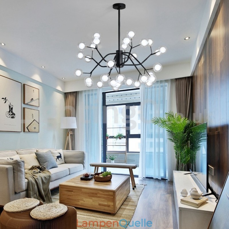 Kronleuchter im nordischen Stil mit magischen Bohnen, kleiner Kronleuchter mit klaren, transparenten Glasblasen