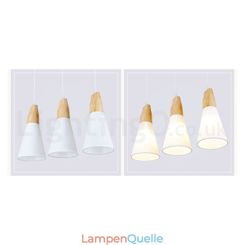 Moderne Pendelleuchte aus Holz mit 1 Licht und 3 Lichtern und Stoffschirm