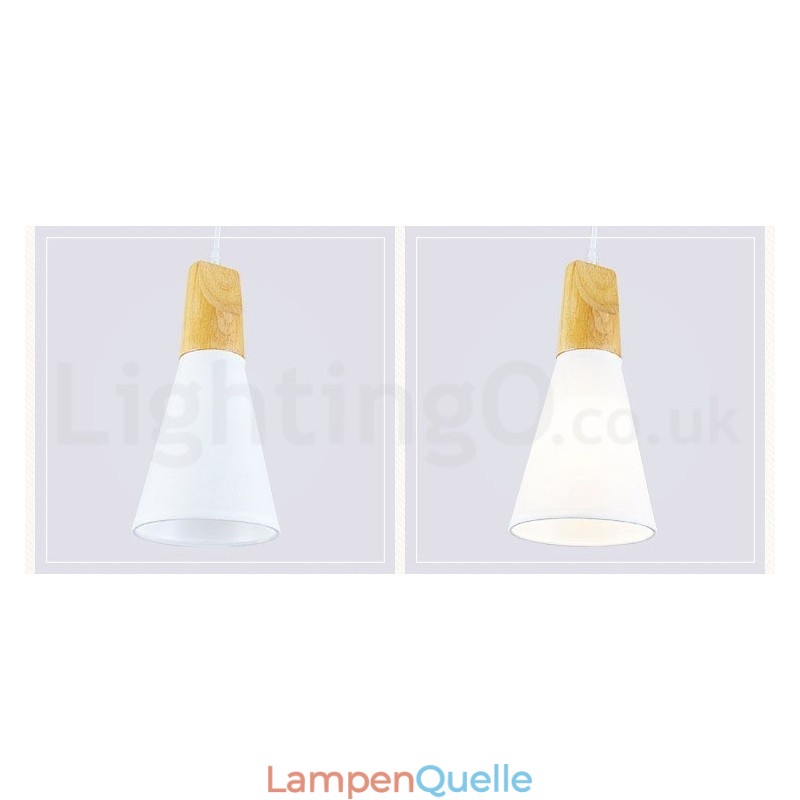 Moderne Pendelleuchte aus Holz mit 1 Licht und 3 Lichtern und Stoffschirm