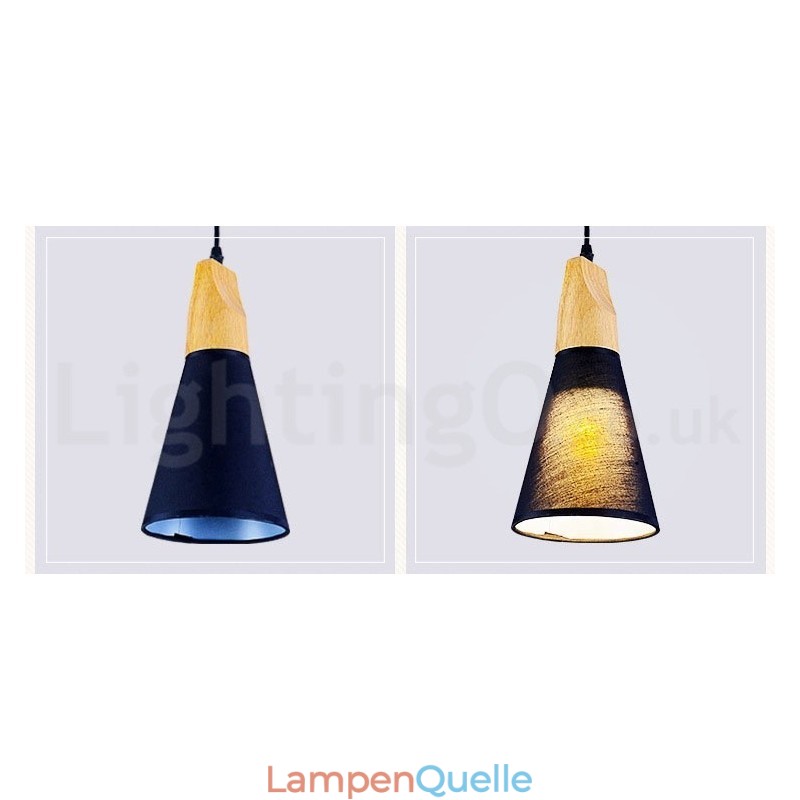 Moderne Pendelleuchte aus Holz mit 1 Licht und 3 Lichtern und Stoffschirm