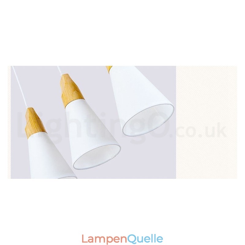 Moderne Pendelleuchte aus Holz mit 1 Licht und 3 Lichtern und Stoffschirm