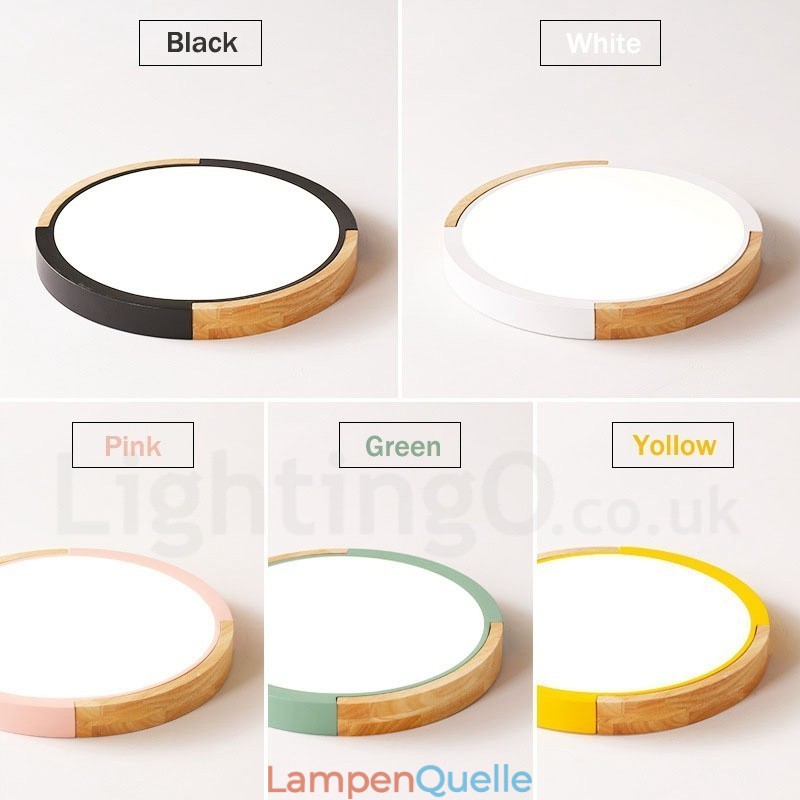 Ultradünne, mehrfarbige, runde Deckenlampe aus Holz, Deckenlampe aus Massivholz mit Acrylschirm im nordischen Stil