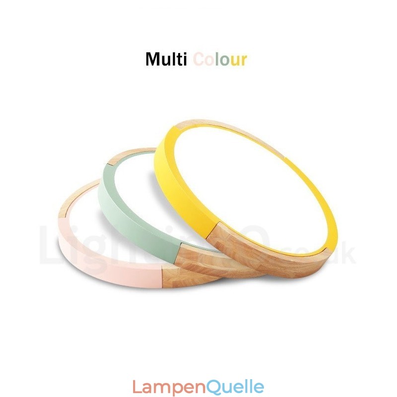 Ultradünne, mehrfarbige, runde Deckenlampe aus Holz, Deckenlampe aus Massivholz mit Acrylschirm im nordischen Stil