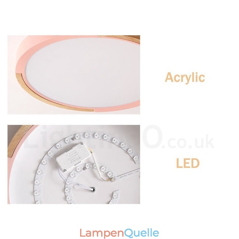 Ultradünne, mehrfarbige, runde Deckenlampe aus Holz, Deckenlampe aus Massivholz mit Acrylschirm im nordischen Stil