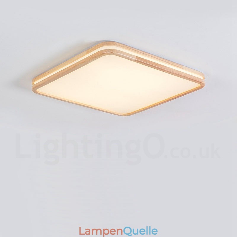 Ultradünne runde quadratische rechteckige Holzdeckenlampe Massivholz Acrylschirm Deckenlampe nordischer Stil