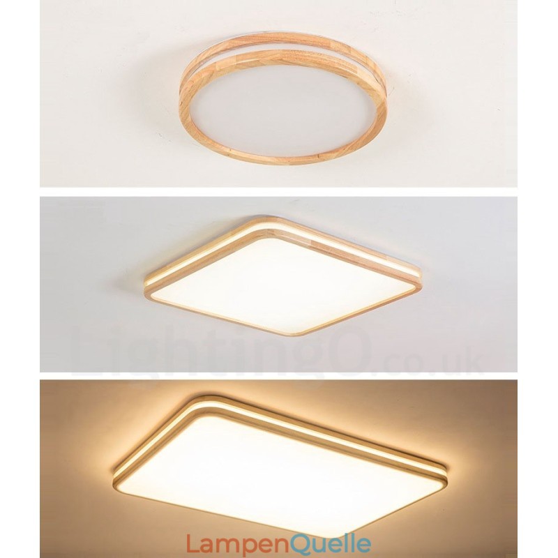 Ultradünne runde quadratische rechteckige Holzdeckenlampe Massivholz Acrylschirm Deckenlampe nordischer Stil