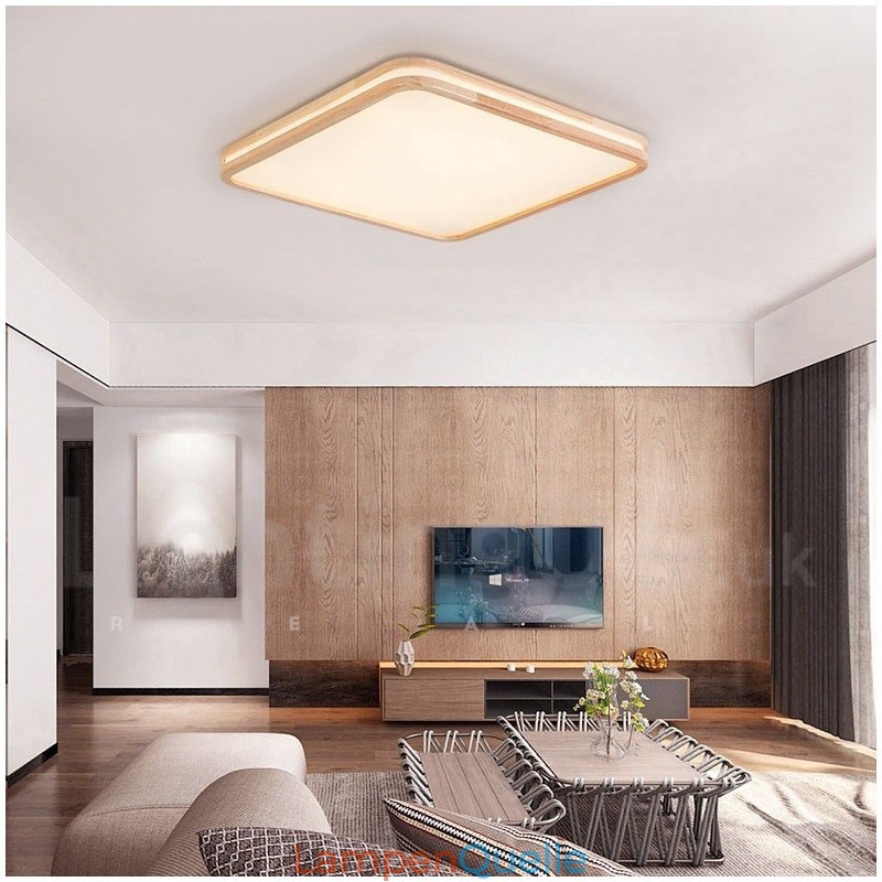 Ultradünne runde quadratische rechteckige Holzdeckenlampe Massivholz Acrylschirm Deckenlampe nordischer Stil