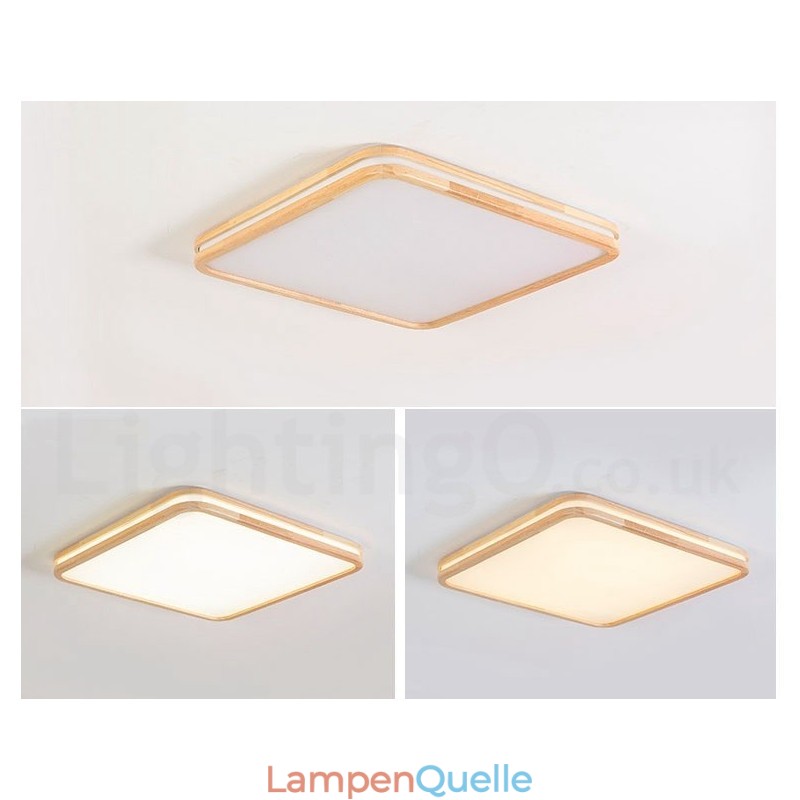 Ultradünne runde quadratische rechteckige Holzdeckenlampe Massivholz Acrylschirm Deckenlampe nordischer Stil