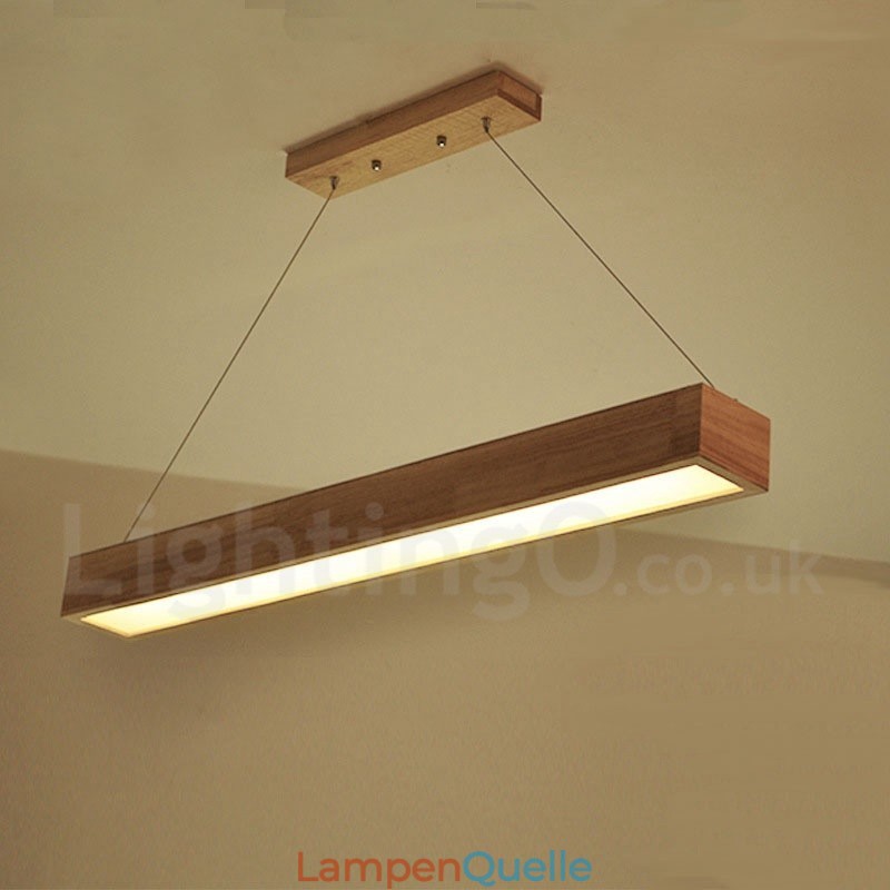 Moderne lange Pendelleuchte aus Holz