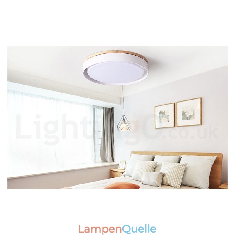 Dimmbare mehrfarbige runde Deckenleuchte aus Holz mit Acrylschirm, Deckenlampe im nordischen Stil