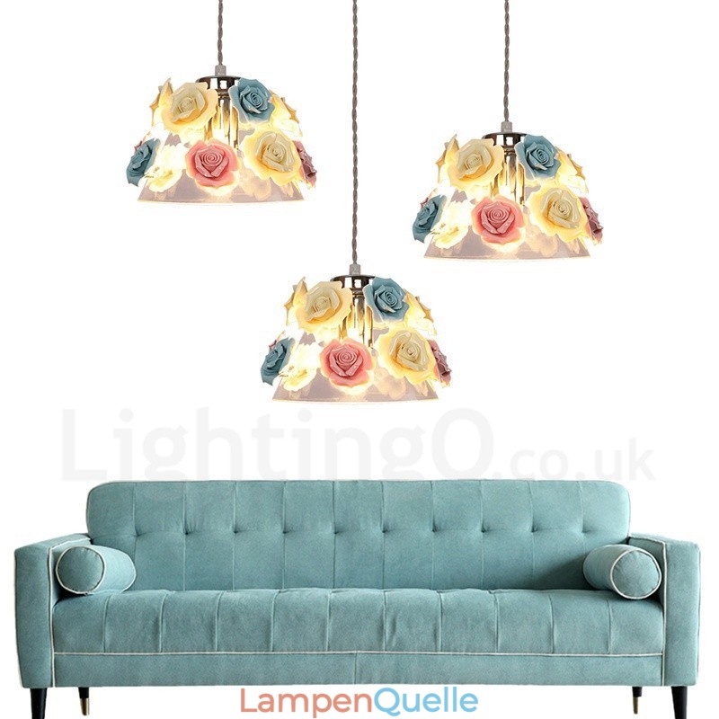 Mehrfarbige Blumen-Macaron-Deckenpendelleuchte mit Glasschirm-Pendelleuchte