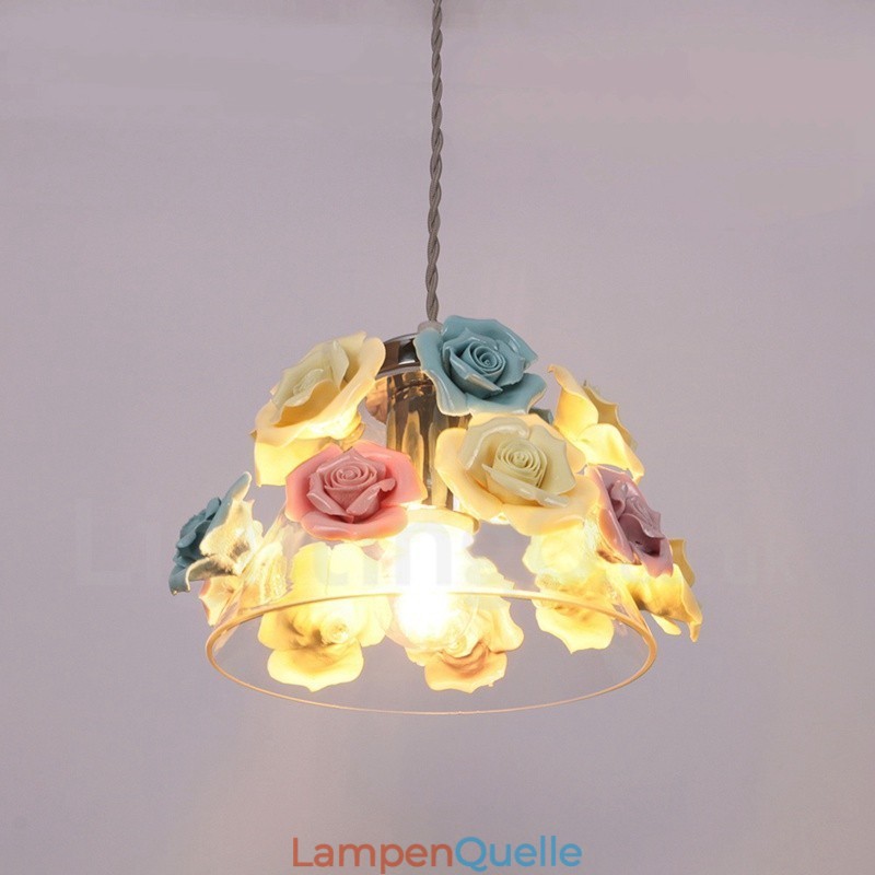 Mehrfarbige Blumen-Macaron-Deckenpendelleuchte mit Glasschirm-Pendelleuchte
