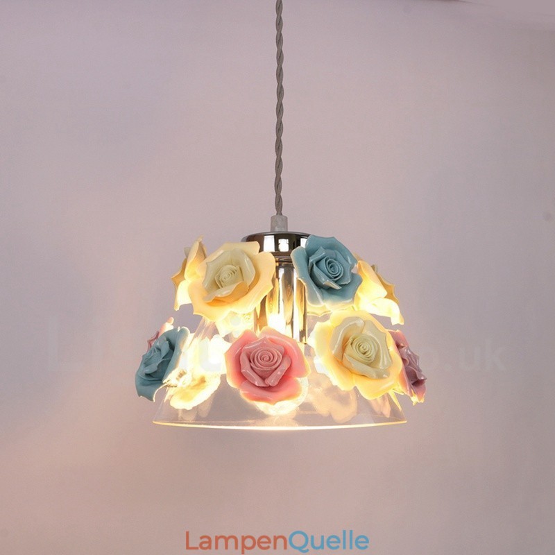 Mehrfarbige Blumen-Macaron-Deckenpendelleuchte mit Glasschirm-Pendelleuchte