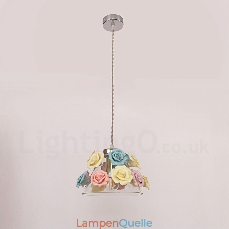 Mehrfarbige Blumen-Macaron-Deckenpendelleuchte mit Glasschirm-Pendelleuchte
