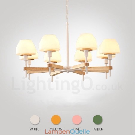6-flammig 8-flammig Mehrfarbig Macaron Holz Pendelleuchte mit Glasschirmen Kronleuchter Nordischer Stil 6-flammig 8-flammig Mehrfarbig Macaron Holz Pendelleuchte mit Glasschirmen Kronleuchter Nordischer Stil