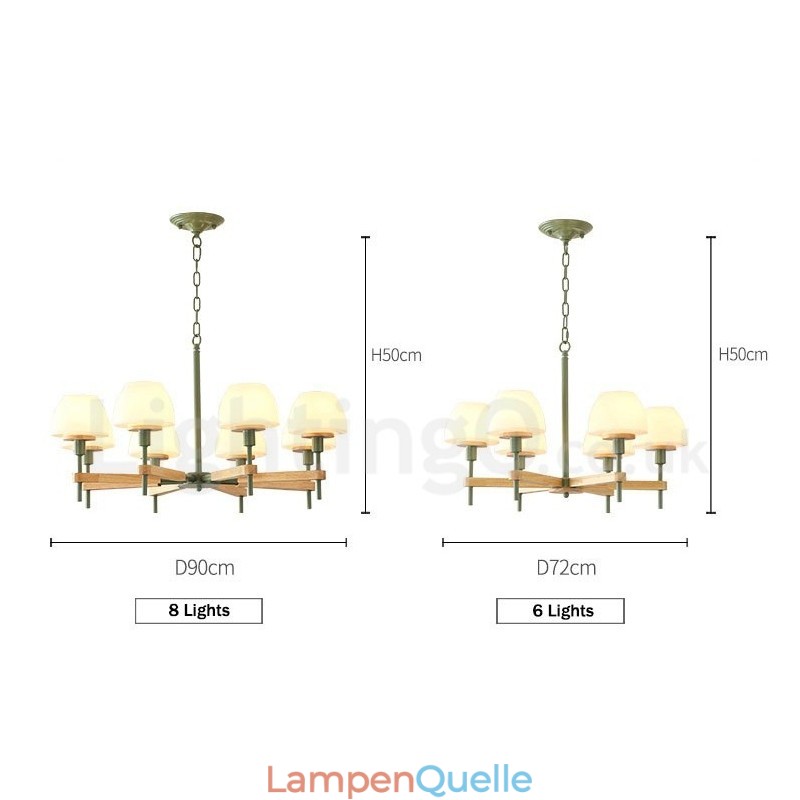 6-flammig 8-flammig Mehrfarbig Macaron Holz Pendelleuchte mit Glasschirmen Kronleuchter Nordischer Stil