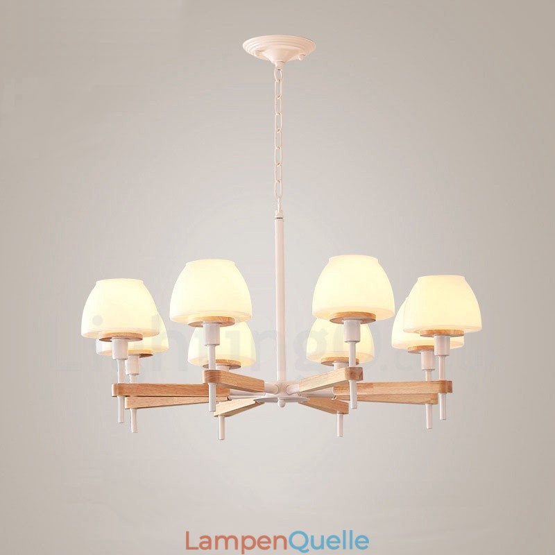 6-flammig 8-flammig Mehrfarbig Macaron Holz Pendelleuchte mit Glasschirmen Kronleuchter Nordischer Stil