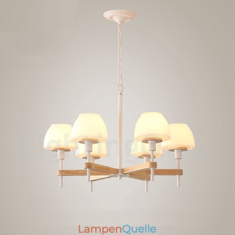 6-flammig 8-flammig Mehrfarbig Macaron Holz Pendelleuchte mit Glasschirmen Kronleuchter Nordischer Stil