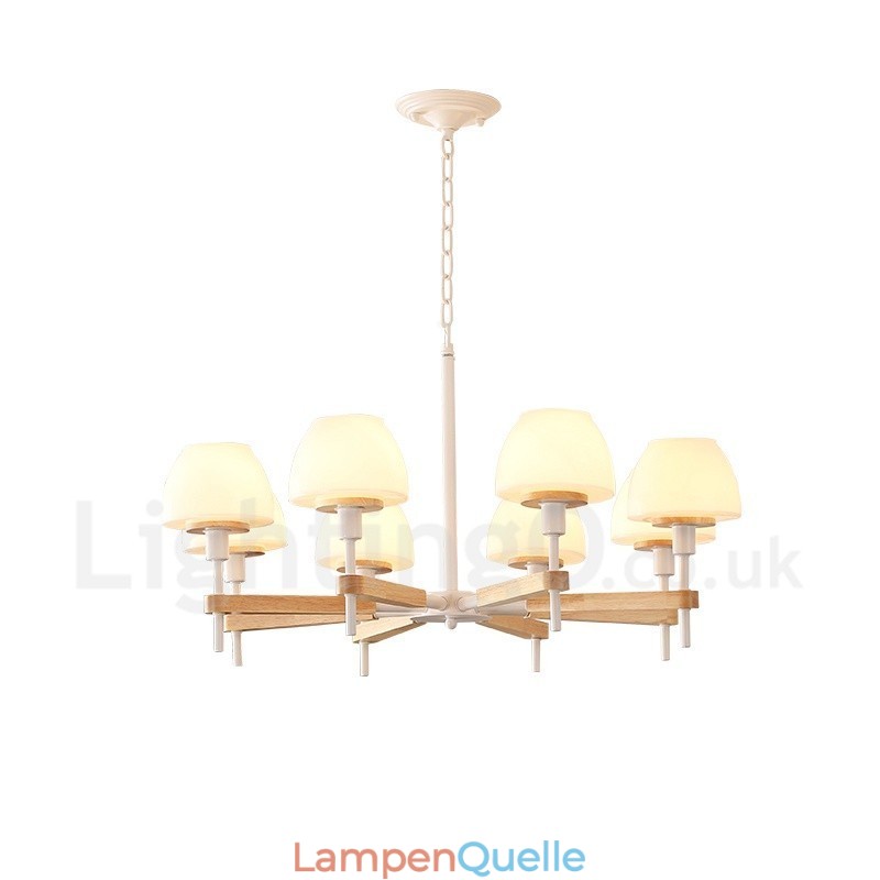 6-flammig 8-flammig Mehrfarbig Macaron Holz Pendelleuchte mit Glasschirmen Kronleuchter Nordischer Stil