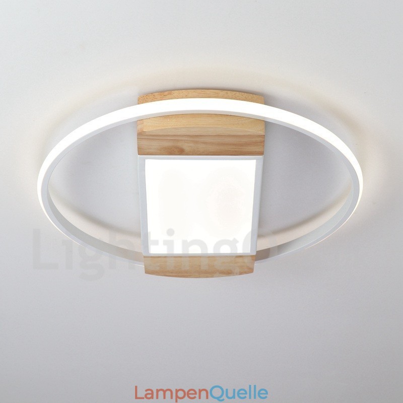 Dimmbare weiße runde Holz-Deckenleuchte, ultradünne Deckenlampe, kann auch als Wandleuchte verwendet werden