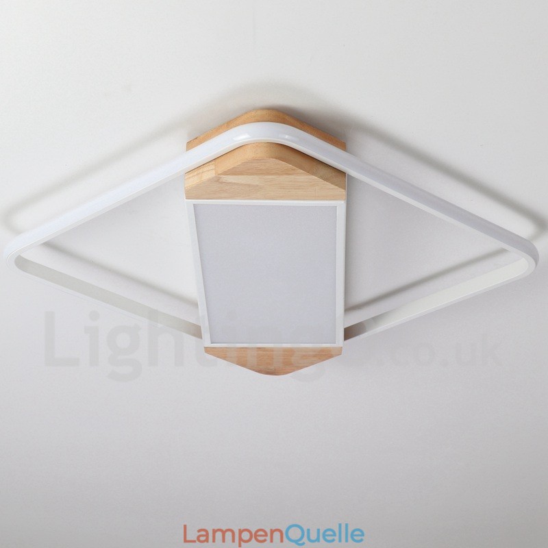 Dimmbare weiße quadratische Holz-Deckenleuchte, ultradünne Deckenlampe, kann auch als Wandleuchte verwendet werden