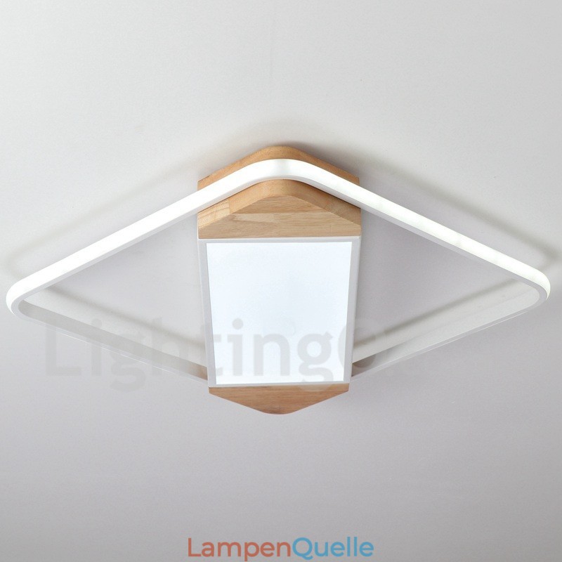 Dimmbare weiße quadratische Holz-Deckenleuchte, ultradünne Deckenlampe, kann auch als Wandleuchte verwendet werden