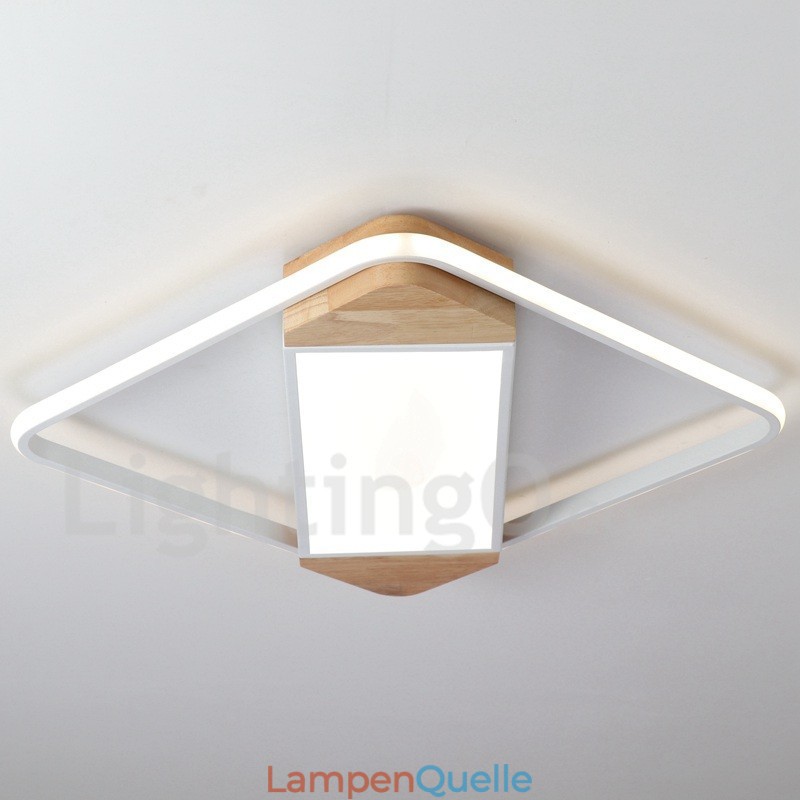 Dimmbare weiße quadratische Holz-Deckenleuchte, ultradünne Deckenlampe, kann auch als Wandleuchte verwendet werden