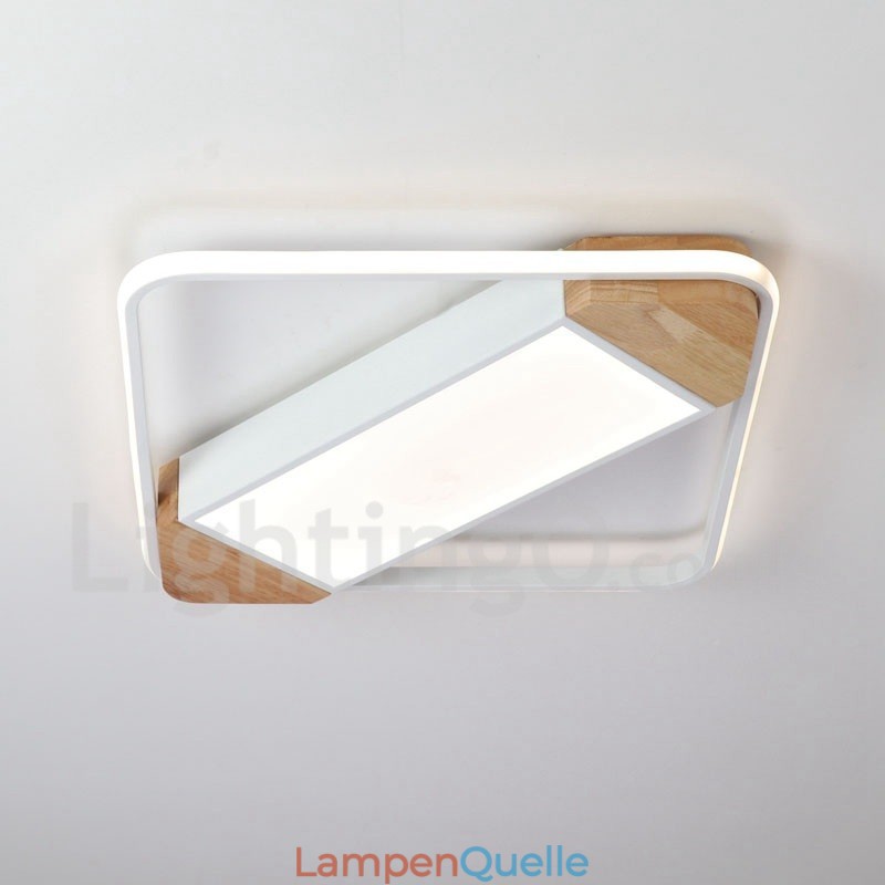 Dimmbare weiße quadratische Holz-Deckenleuchte, ultradünne Deckenlampe, kann auch als Wandleuchte verwendet werden