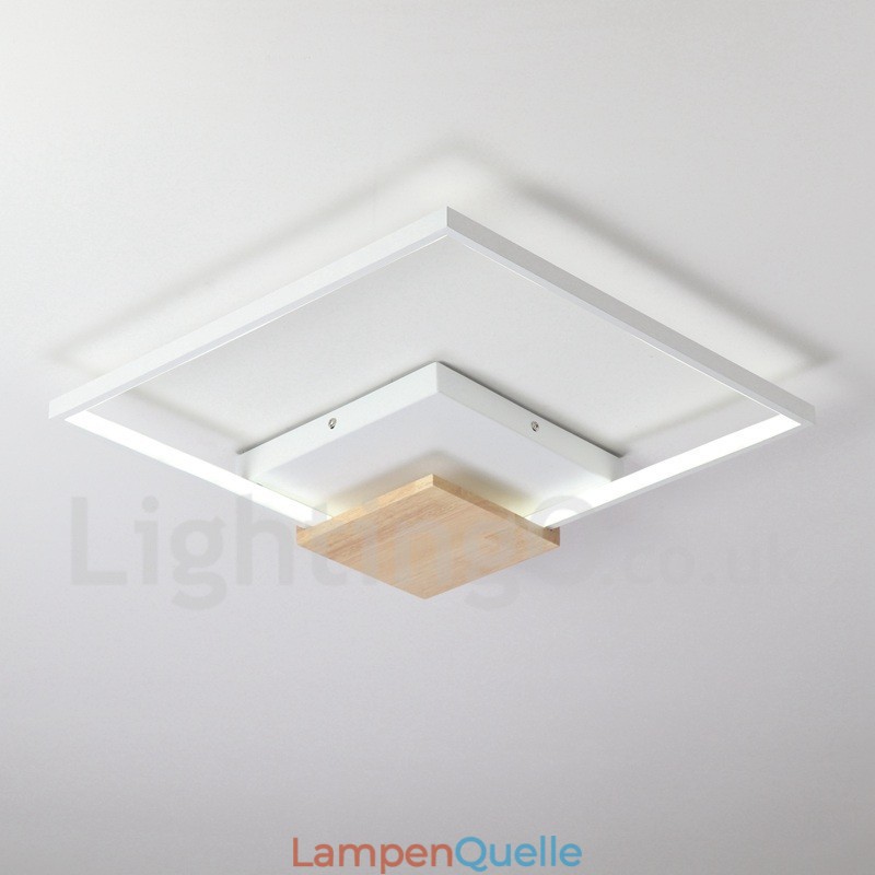 Dimmbare weiße quadratische Holz-Deckenleuchte, ultradünne Deckenlampe, kann auch als Wandleuchte verwendet werden
