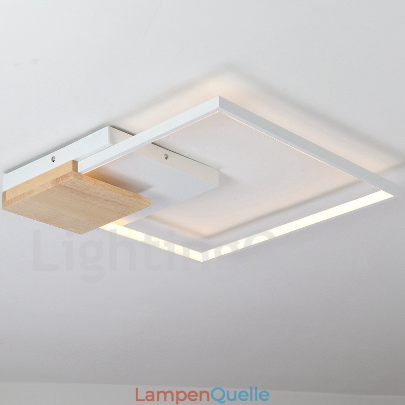 Dimmbare weiße quadratische Holz-Deckenleuchte, ultradünne Deckenlampe, kann auch als Wandleuchte verwendet werden