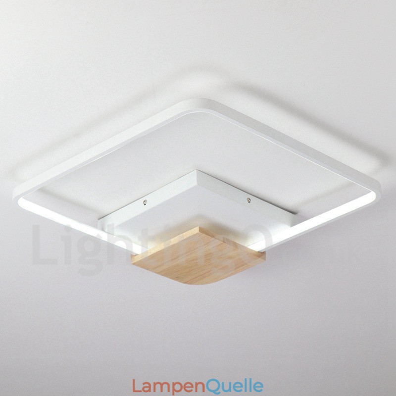 Dimmbare weiße quadratische Holz-Deckenleuchte, ultradünne Deckenlampe, kann auch als Wandleuchte verwendet werden