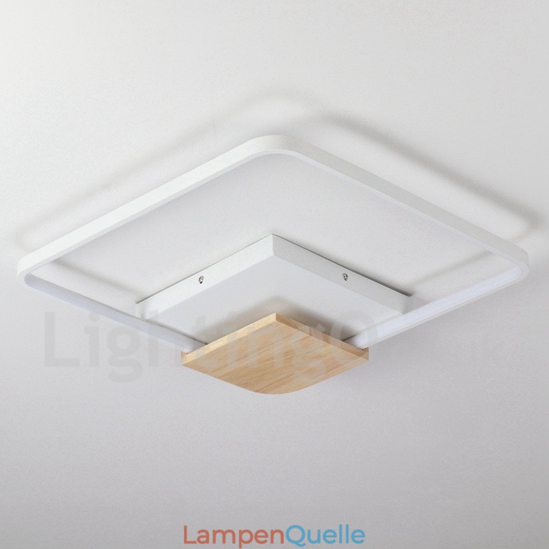 Dimmbare weiße quadratische Holz-Deckenleuchte, ultradünne Deckenlampe, kann auch als Wandleuchte verwendet werden