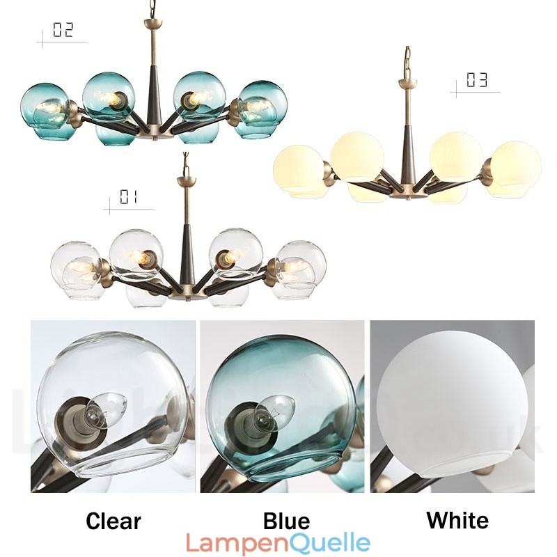 Rustikaler Kronleuchter im Retro-Vintage-Stil „Magic Bean“ mit mehrfarbigen Glasschirmen