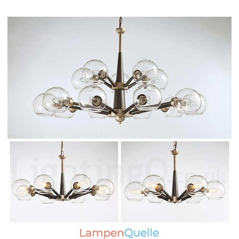 Rustikaler Kronleuchter im Retro-Vintage-Stil „Magic Bean“ mit mehrfarbigen Glasschirmen