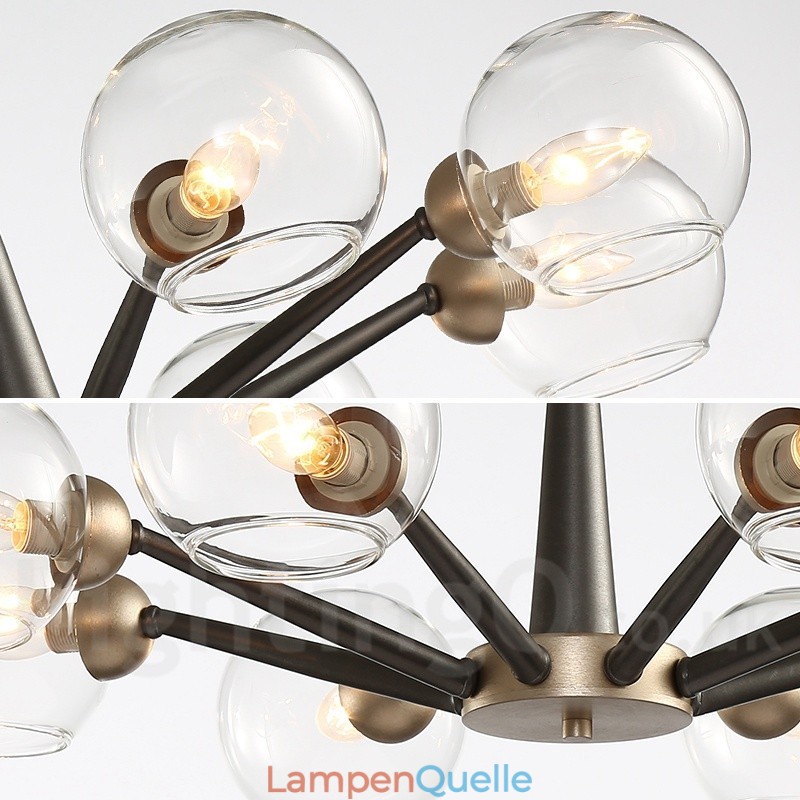 Rustikaler Kronleuchter im Retro-Vintage-Stil „Magic Bean“ mit mehrfarbigen Glasschirmen