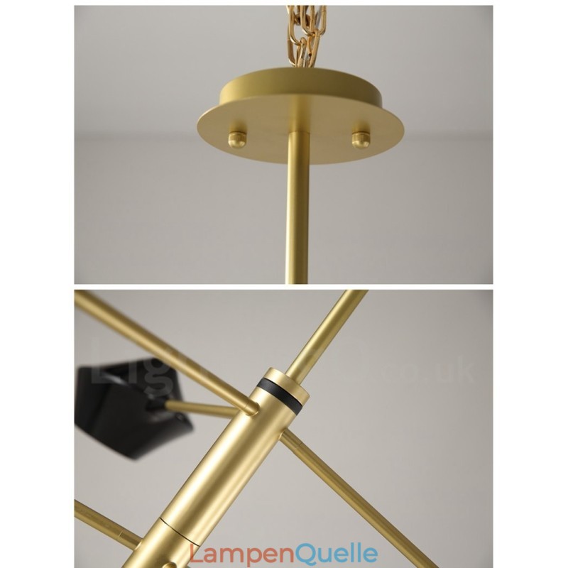 Moderner zeitgenössischer Rohr-Kronleuchter mit weißen schwarzen Acrylschirmen
