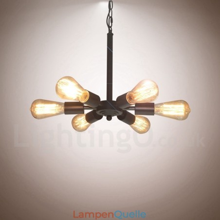 6-flammige Hängeleuchte im rustikalen Retro-Vintage-Stil in Schwarz 6-flammige Hängeleuchte im rustikalen Retro-Vintage-Stil in Schwarz