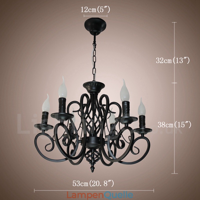 6 Licht Rustikalen Retro Vintage Schwarz Weiß Anhänger Kerze Kronleuchter