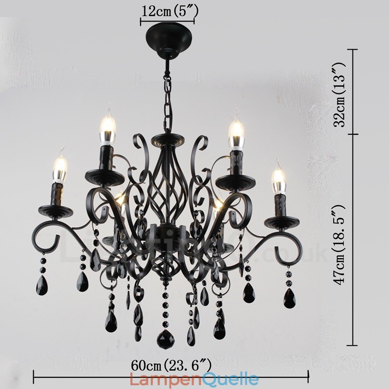 6 Licht Kristall rustikalen Retro Vintage schwarz weiß blau Anhänger Kerze Kronleuchter