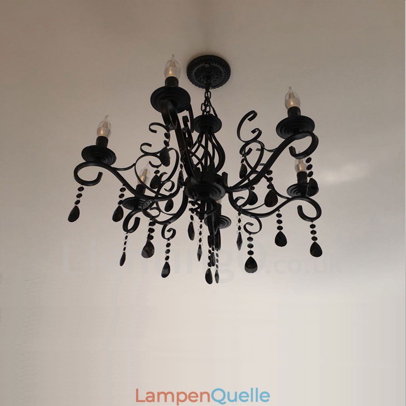 6 Licht Kristall rustikalen Retro Vintage schwarz weiß blau Anhänger Kerze Kronleuchter