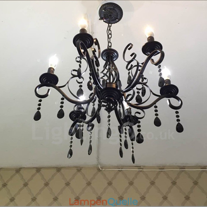 6 Licht Kristall rustikalen Retro Vintage schwarz weiß blau Anhänger Kerze Kronleuchter
