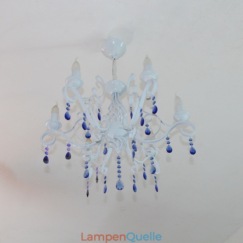 6 Licht Kristall rustikalen Retro Vintage schwarz weiß blau Anhänger Kerze Kronleuchter