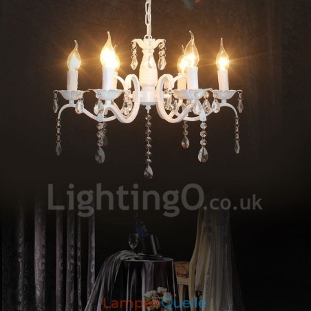 6 Licht Kristall Rustikal Retro Vintage Weiß Anhänger Kerze Kronleuchter 6 Licht Kristall Rustikal Retro Vintage Weiß Anhänger Kerze Kronleuchter