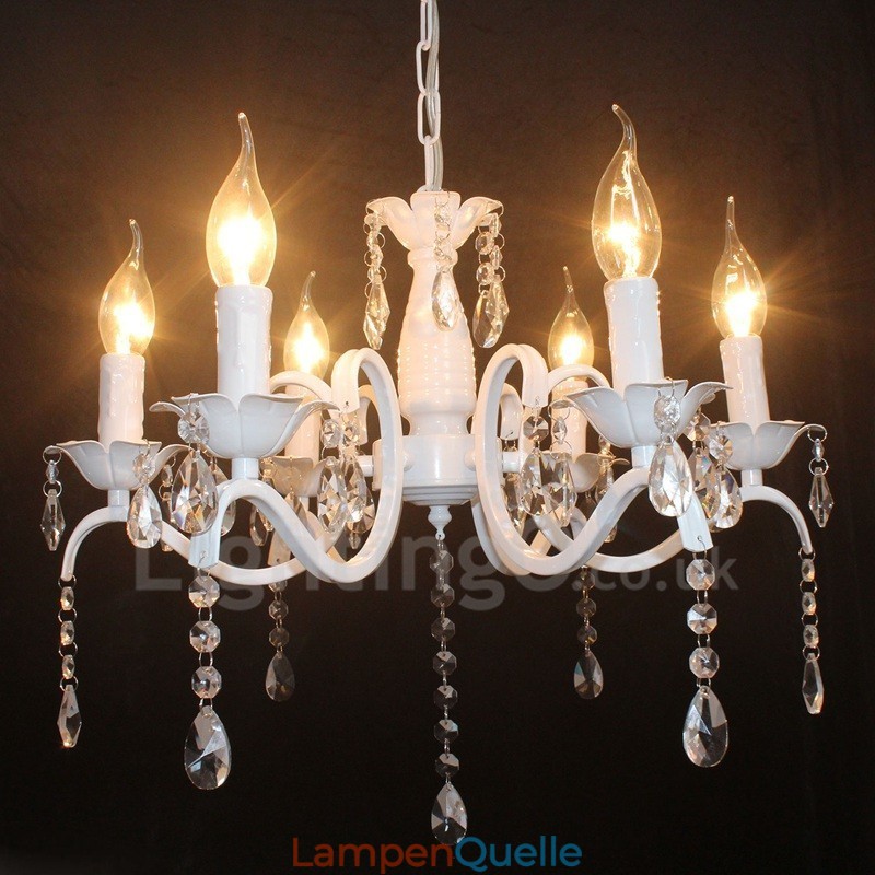 6 Licht Kristall Rustikal Retro Vintage Weiß Anhänger Kerze Kronleuchter
