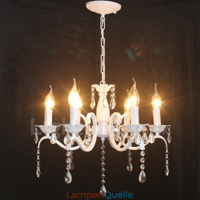 6 Licht Kristall Rustikal Retro Vintage Weiß Anhänger Kerze Kronleuchter
